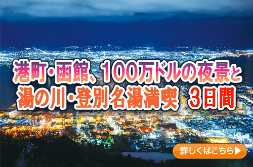 港町・函館、１００万ドルの夜景と湯の川・登別名湯満喫　３日間